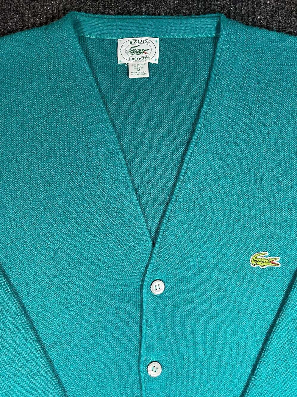 Vintage Izod Lacoste Teal Blue Button Cardigan Sweater Men's Medium